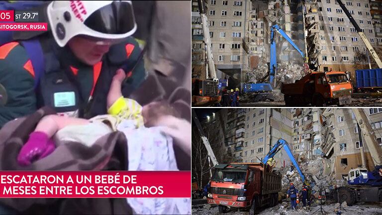 ¡Milagro de Año Nuevo! Hallan vivo a un bebé de 11 meses, tras 35 horas atrapado en los escombros de un edificio derrumbado en Rusia