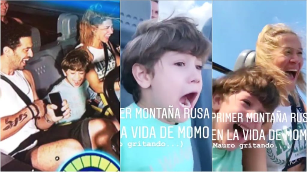 Momo se subió por primera vez a una montaña rusa con Jimena Barón y Mauro Caiazza