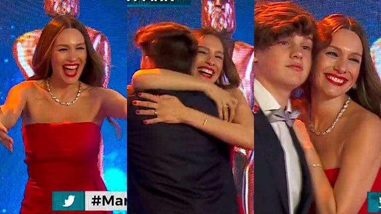 El emotivo abrazo de Pampita y Bautista Vicuña en la alfombra roja de los Martín Fierro de Cable