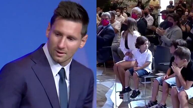 Tierno gesto de Antonela Roccuzzo con Lionel Messi en pleno llanto durante su conferencia