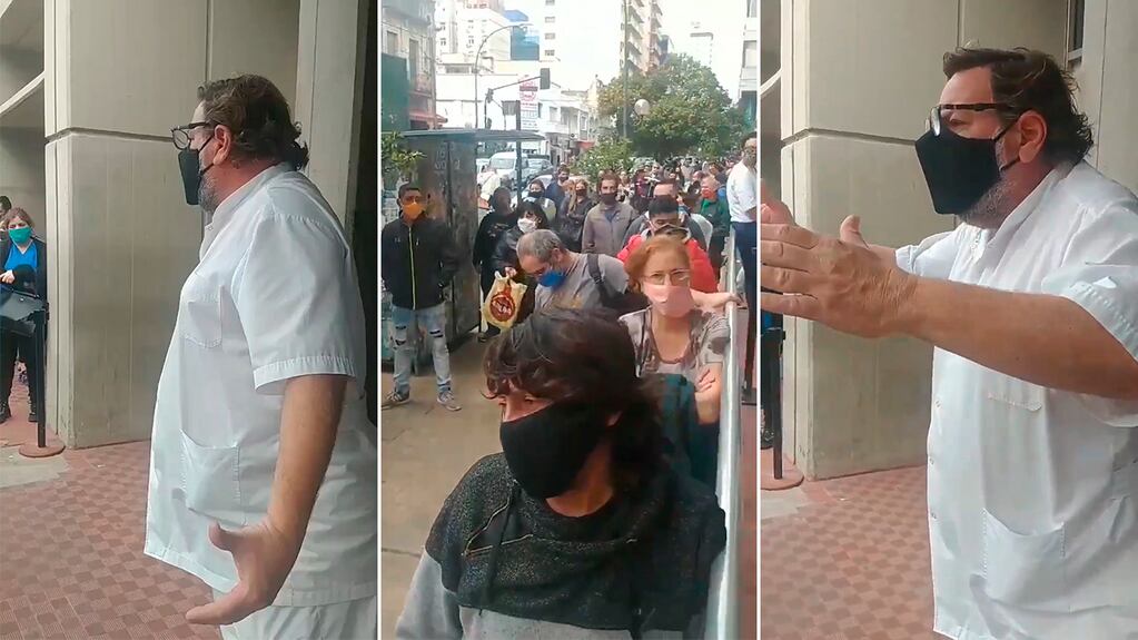 El desesperado pedido de un médico exigiendo distanciamiento en la puerta de un banco