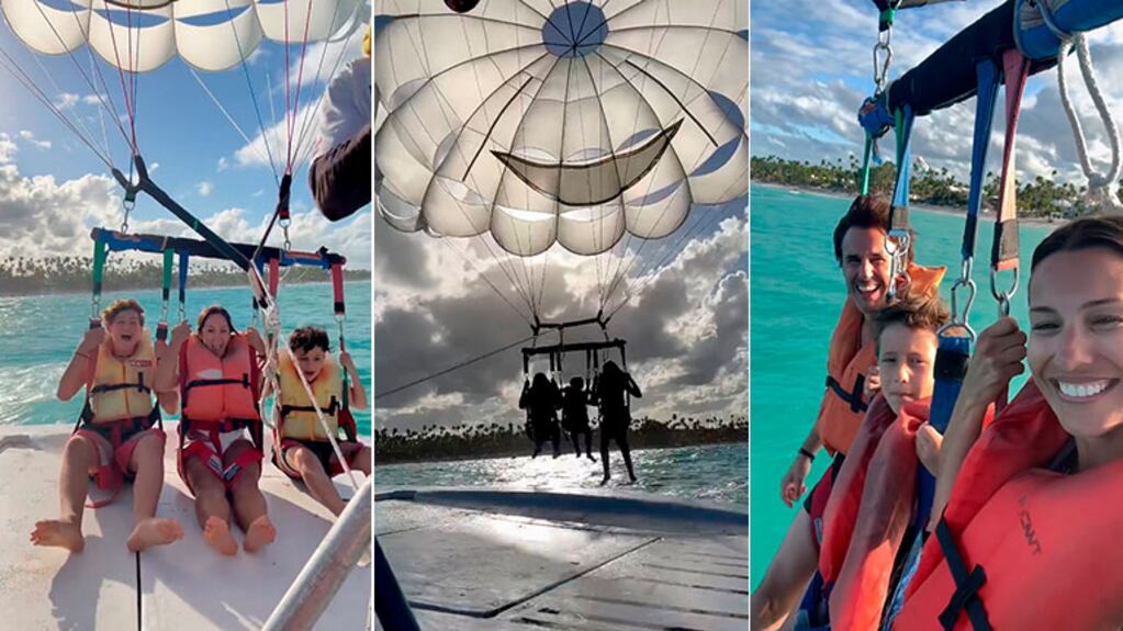 ¡En las alturas! El divertido video de Pampita haciendo parasail con sus hijos y Roberto García Moritán en Punta Cana