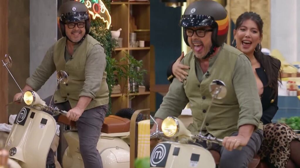 MasterChef: Donato de Santis sorprendió al entrar al estudio en moto y Wanda Nara no se quiso perder la vueltita