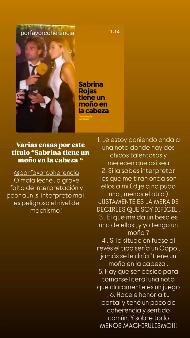 Sabrina Rojas reaccionó furiosa tras ser blanco de un titular machista