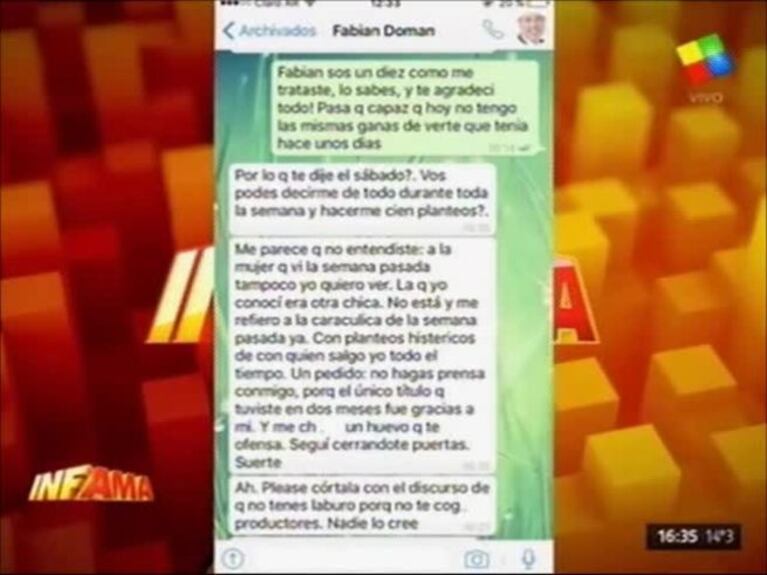 Los chates entre Fabián Doman y Florencia Zaccanti 