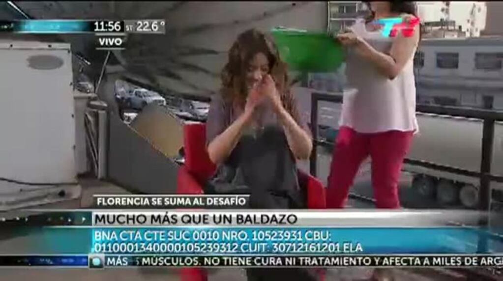 Florencia Etcheves y su baldazo de agua helada en vivo en TN