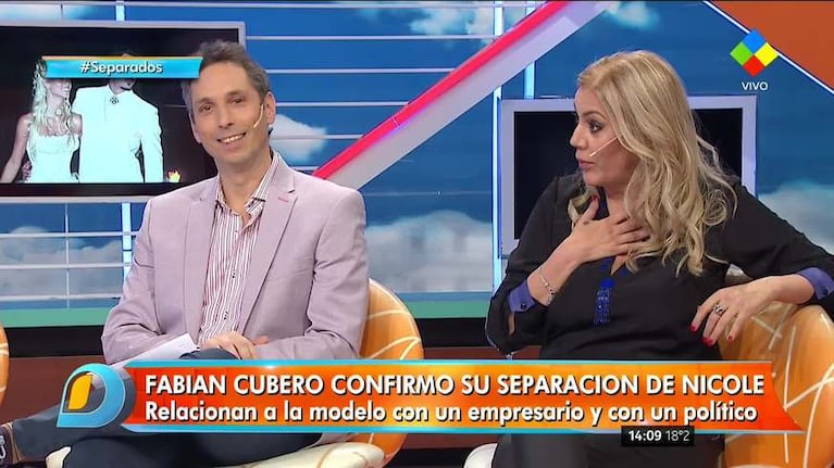 Explosiva versión de Intrusos sobre el motivo de la separación de Nicole y Cubero: "A Fabián le mandaron una foto de ella con Pablo Cosentino en Milán"