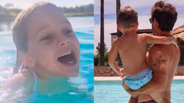 El tierno video de Benjamín Vicuña con Amancio y Magnolia en la piscina