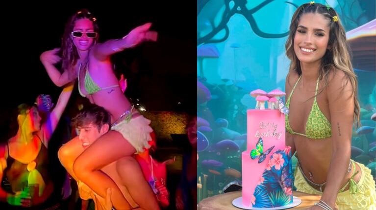 Julieta Poggio celebró su cumpleaños en una impresionante pool party: pizzas, baile y color