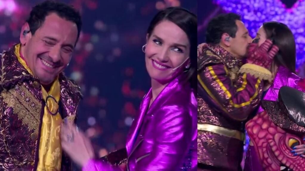 Ricardo Mollo sorprendió a Natalia Oreiro debajo del disfraz de dinosaurio en ¿Quién es la máscara?