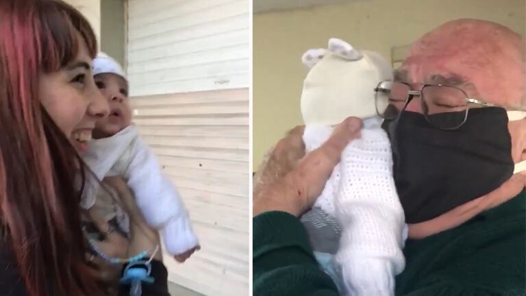 El encuentro de un abuelo y su bisnieta en plena cuarentena