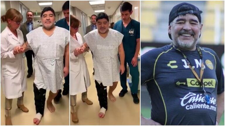 El primer video de Diego Maradona caminando después de ser operado de la rodilla