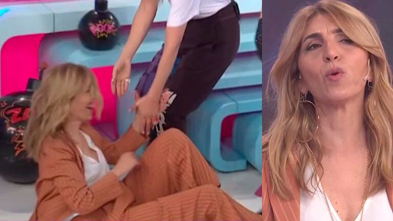 Así fue la desopilante caída de Karina Iavícoli en vivo en Socios del Espectáculo