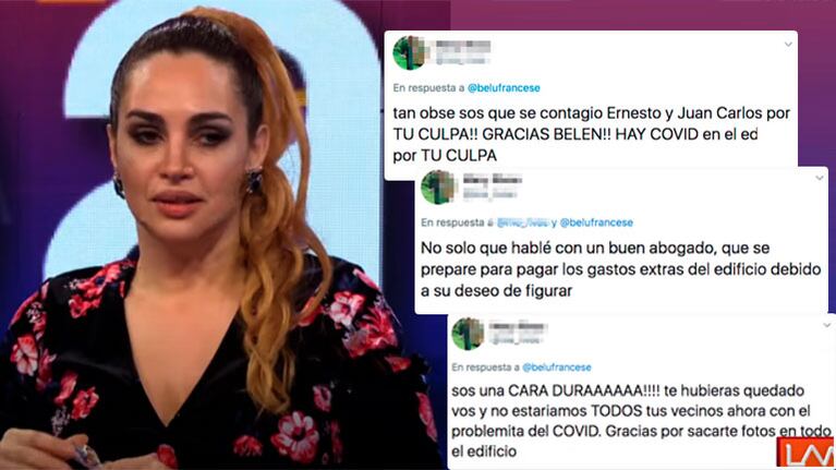 Furiosos tweets de una vecina de Belén Francese, luego de que la actriz se contagiara Covid