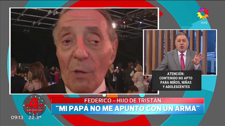 El hijo de Tristán habló del confuso episodio del artista: "Mi papá no me apuntó con un arma"