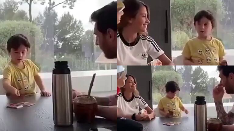 Mateo Messi aprende a jugar al Uno con su familia