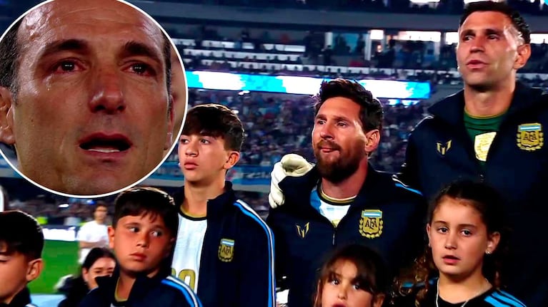 De la emoción de Lionel Messi a las lágrimas de Scaloni: así se cantó el Himno Nacional en el Monumental