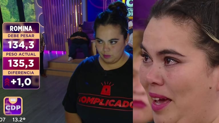 El llanto de Romina tras quedar eliminada de Cuestión de Peso