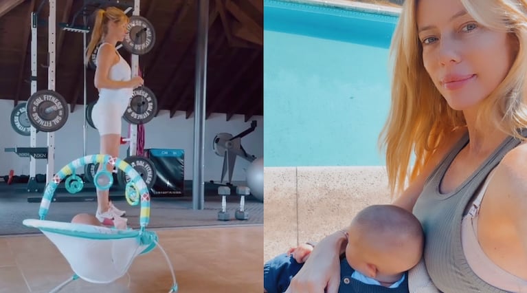 Nicole Neumann volvió a su rutina de entrenamiento acompañada de su bebé de un mes y medio: “Bajo supervisión”