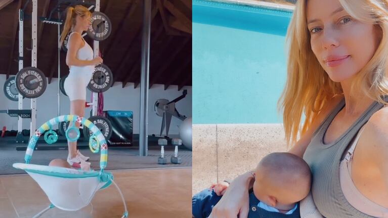 Nicole Neumann volvió a su rutina de entrenamiento acompañada de su bebé de un mes y medio: “Bajo supervisión”