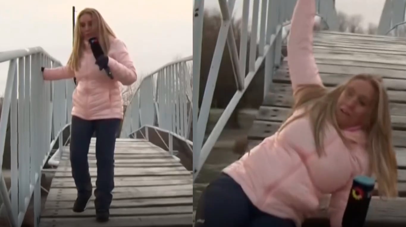 Paula Bernini se cayó en un puente mientras hacía una nota en el sur