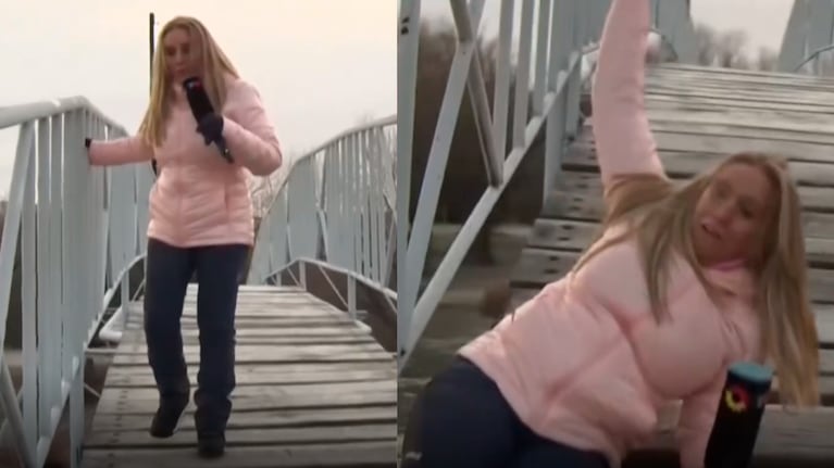 Paula Bernini sufrió una tremenda caída en vivo desde un puente de Junín de los Andes: “Golpazo”