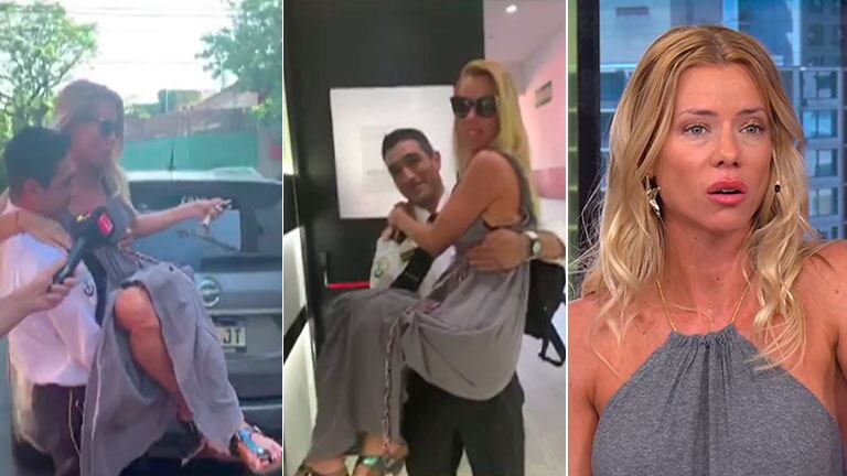 Nicole Neumann ingresó al estudio de Nosotros a la Mañana a upa de un hombre de seguridad