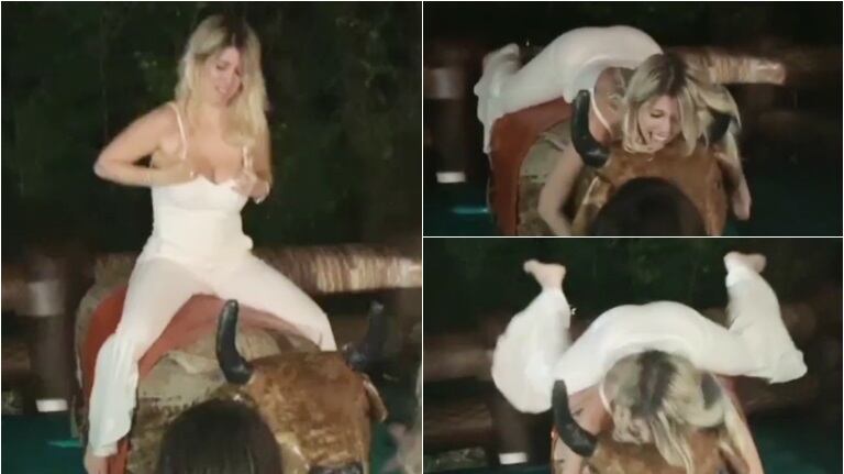 Wanda Nara, a pura diversión en un toro mecánico