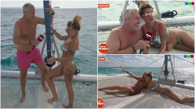 Florencia Peña y Marley, divertidos en un yate en Cancún