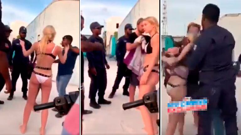 El video con la salvaje detención de una turista inglesa en bikini en la zona céntrica de Islas Maldivas