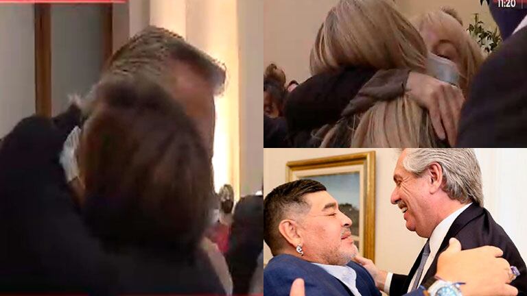 Alberto Fernández, junto a Claudia, Dalma y Gianinna en el velorio de Diego Maradona