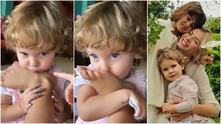 El dulce video de Magnolia, la hija de la China Suárez y Vicuña, besando el pie de su hermana mayor