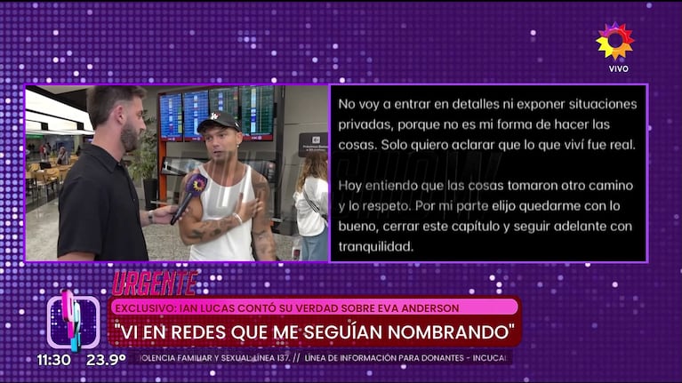 Ian Lucas habló en Puro Show (Foto: captura de eltrece).