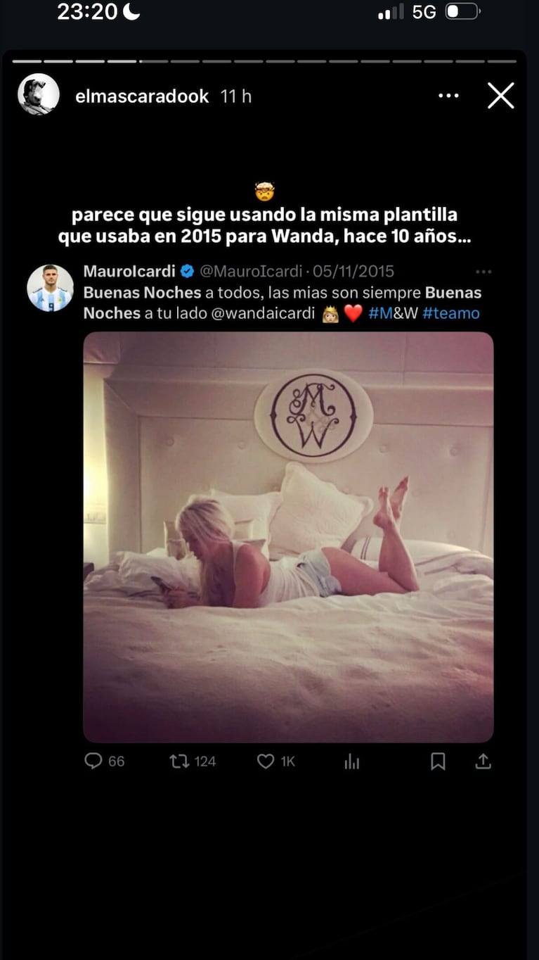 Icardi, entre Wanda y la China: usó el mismo saludo romántico para ambas. Crédito: Instagram