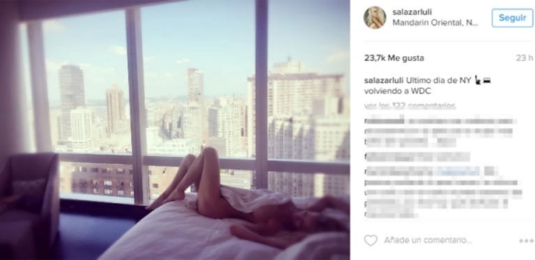 ¡Incendió Instagram! La foto hot de Luciana Salazar desde Nueva York, desnuda en la cama