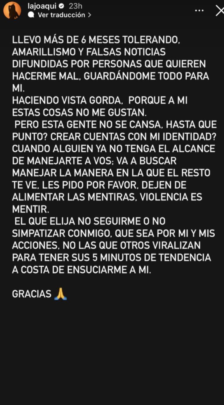 Indignada, La Joaqui denunció en redes a una cuenta que robó su identidad: “Violencia es mentir”