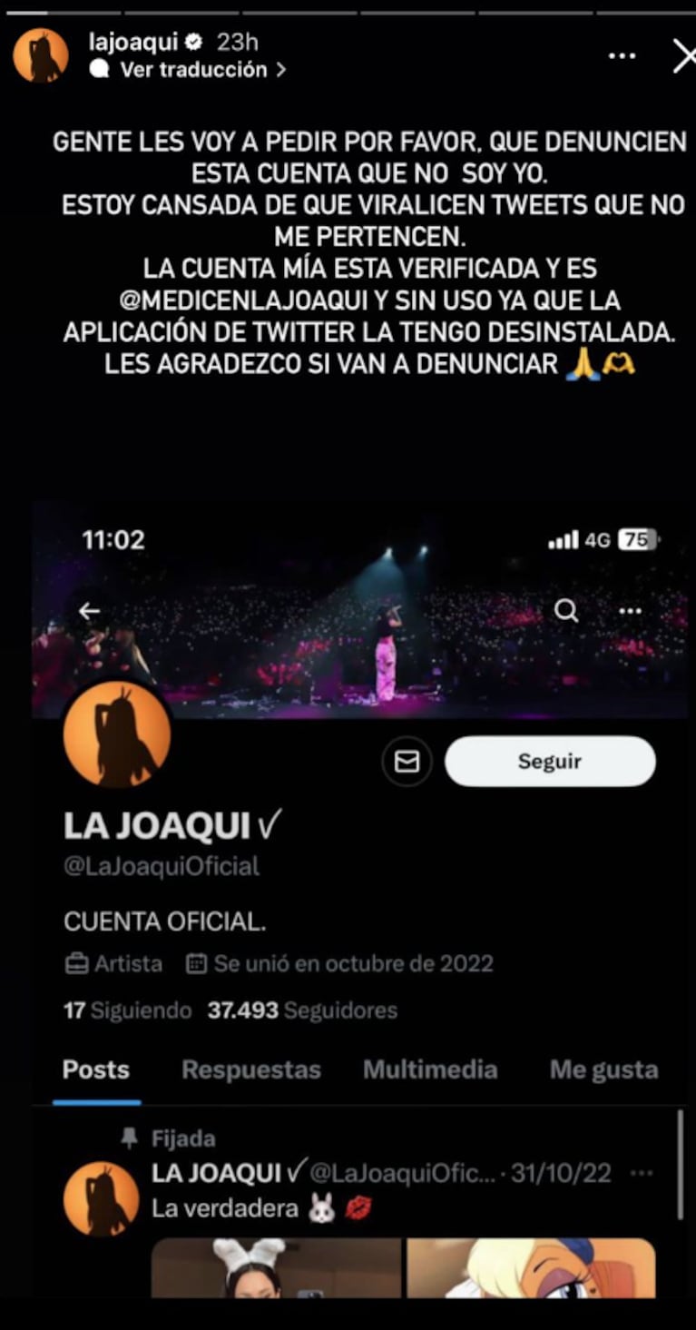 Indignada, La Joaqui denunció en redes a una cuenta que robó su identidad: “Violencia es mentir”