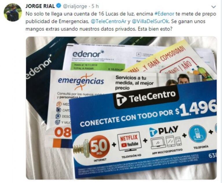 ¡Indignado! Jorge Rial mostró la increíble cifra de su factura de luz