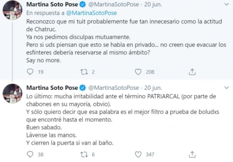 Inesperado cruce de Martina Soto Pose y José Chatruc: "Uno de los gestos más desconsiderados y patriarcales que me tocó presenciar" 