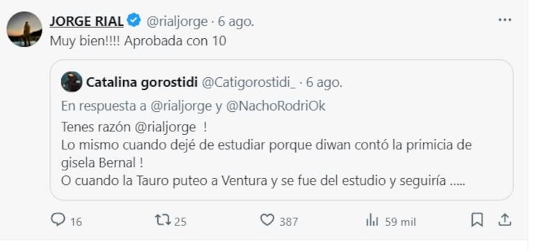 Inesperado ida y vuelta de Jorge Rial con Catalina Gorostidi de Gran Hermano: el motivo