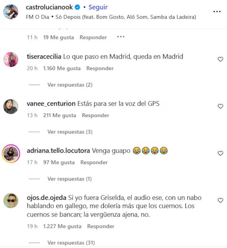 Infidelidad de Luciano Castro a Griselda Siciliani: los mejores comentarios por su acento español | Créditos: Captura Instagram Luciano Castro