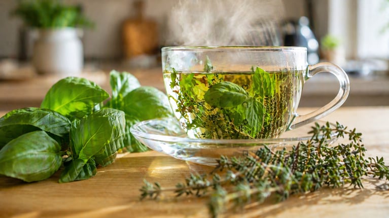 Infusión de albahaca y tomillo. Foto: (imagen generada con IA)