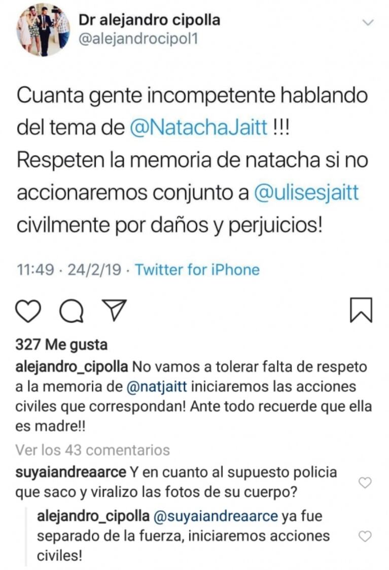 Iniciarán acciones legales contra el policía que filtró la foto del cuerpo de Natacha Jaitt sin vida