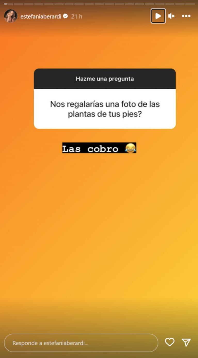 Insólita reacción de Estefi Berardi cuando le pidieron una foto de las plantas de sus pies: "Las vendo"