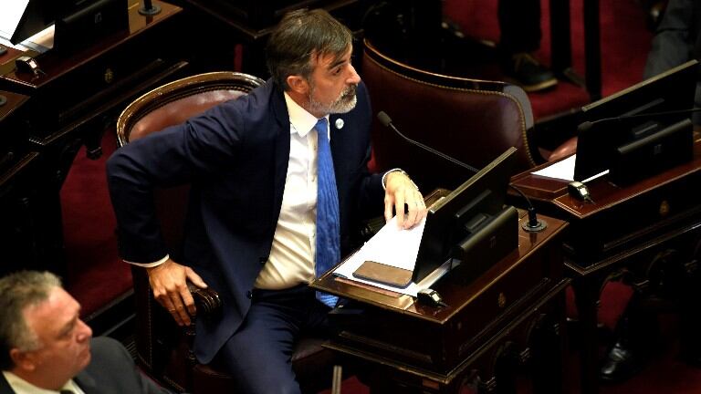 Insólito: Esteban Bullrich colocó una imagen en una video llamada con su cara. Foto: EFE.