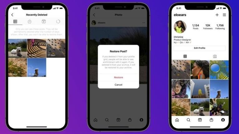Instagram crea la carpeta ´Borrado recientemente´ para recuperar el contenido eliminado. Foto:EP. 