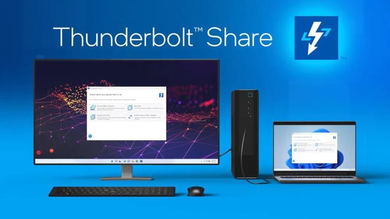 Intel ha introducido Thunderbolt Share, una solución de software que posibilita compartir pantalla y transferir datos entre computadoras con puertos Thunderbolt 4 o 5 de forma rápida.

