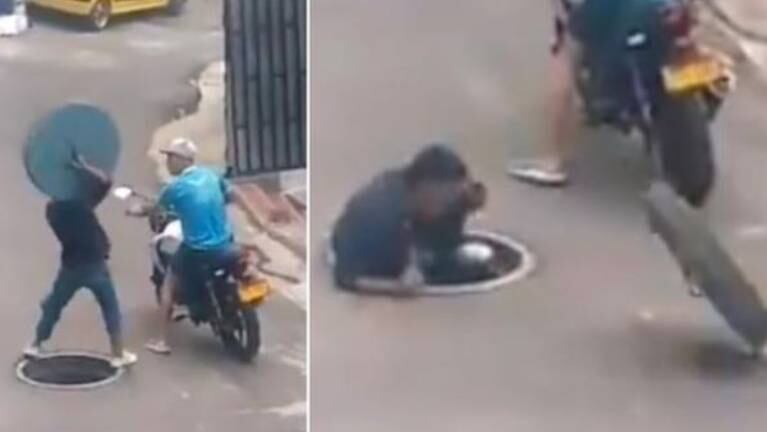 Intenta robar tapa de alcantarilla y recibe “karma” instantáneo