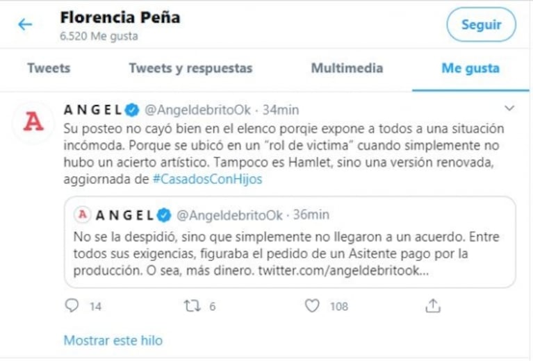 ¡Interna en Casados con Hijos! Los picantes me gusta de Florencia Peña en Twitter tras la salida de Érica Rivas