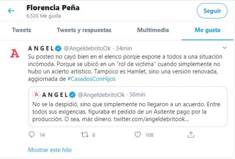 ¡Interna en Casados con Hijos! Los picantes me gusta de Florencia Peña en Twitter tras la salida de Érica Rivas